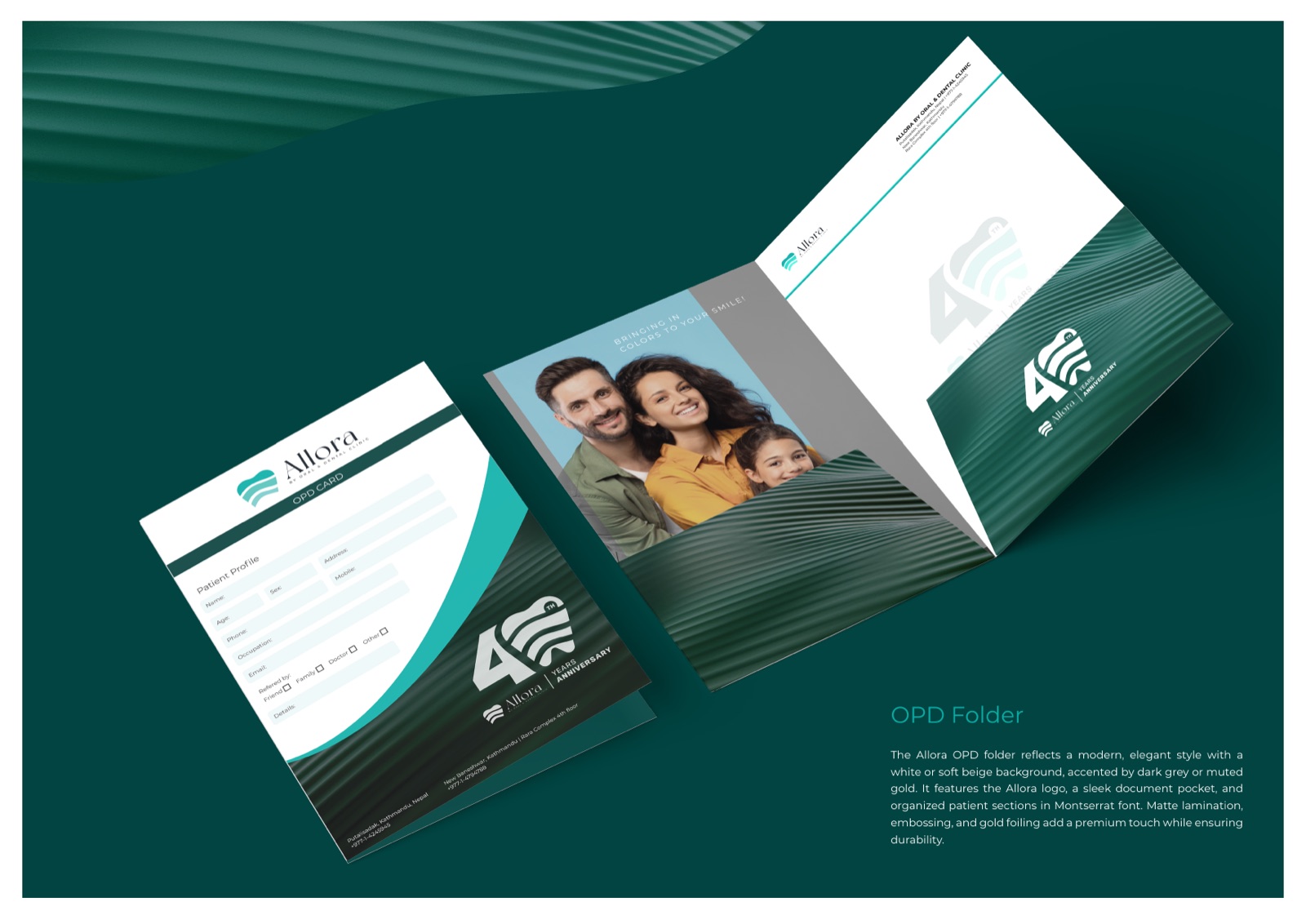 An Allora presentation folder opened to show patient photography and inserts