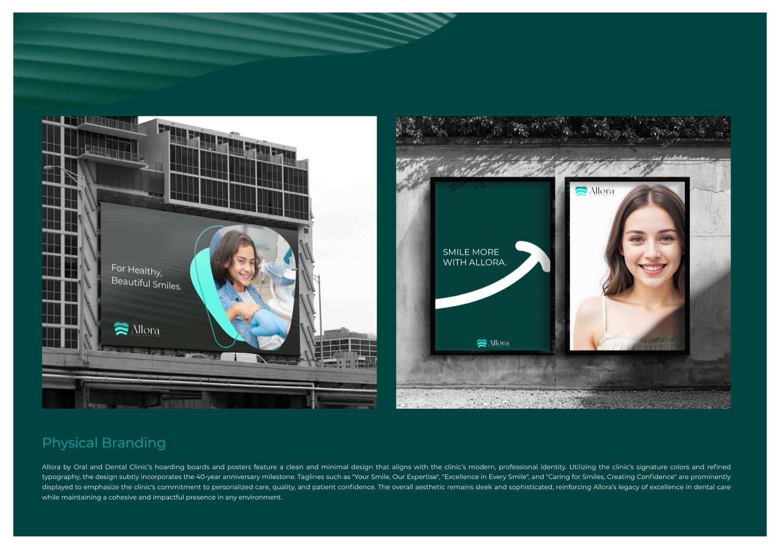The Allora brand shown on a large outdoor screen and hoarding board