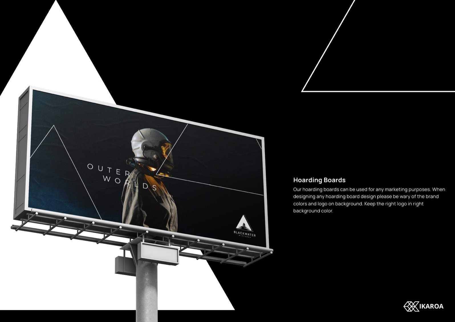 A BlackWater Pictures film billboard, the triangular frame holding a single still