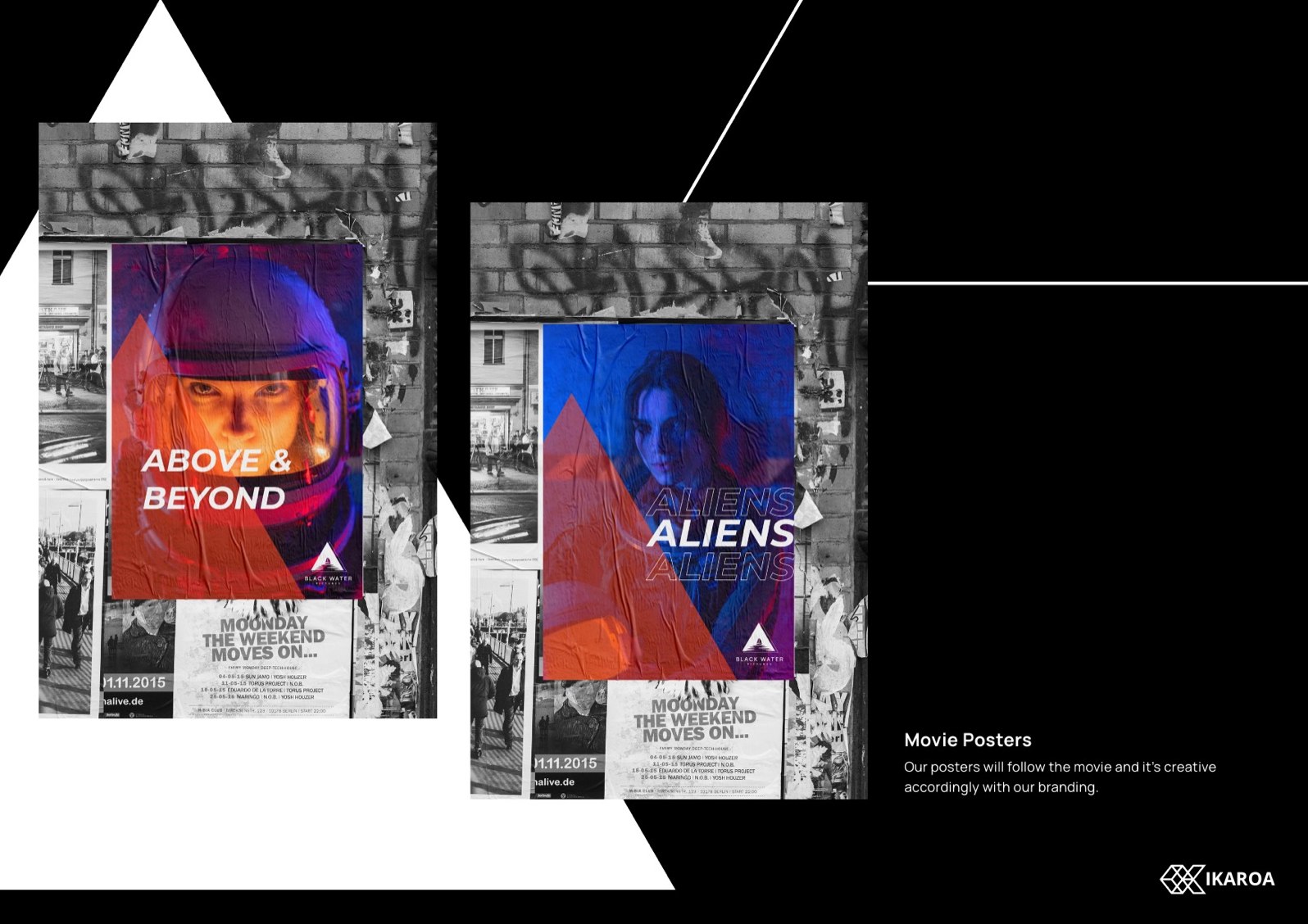 BlackWater Pictures movie poster designs using the triangular framing system