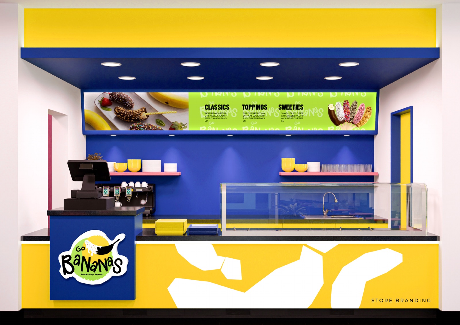 Go Bananas kiosk shopfront with menu board and counter